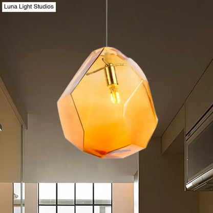 Contemporary Glass Pendant Light - Faceted Grey/Orange/Purple - 1-Light LED Hanging Lamp for Dining Room Fixture