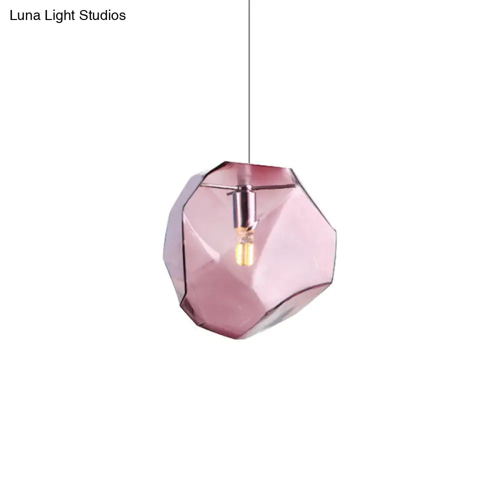 Contemporary Glass Pendant Light - Faceted Grey/Orange/Purple - 1-Light LED Hanging Lamp for Dining Room Fixture