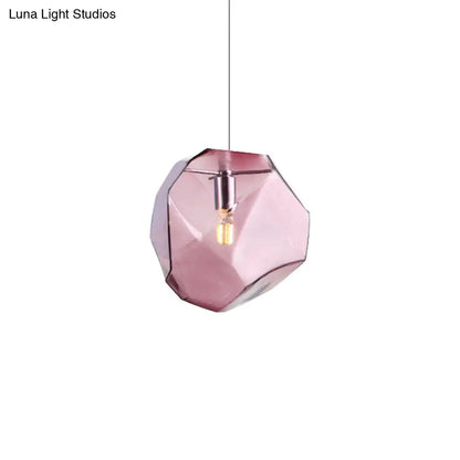 Contemporary Glass Pendant Light - Faceted Grey/Orange/Purple - 1-Light LED Hanging Lamp for Dining Room Fixture