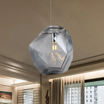 Contemporary Glass Pendant Light - Faceted Grey/Orange/Purple - 1-Light LED Hanging Lamp for Dining Room Fixture