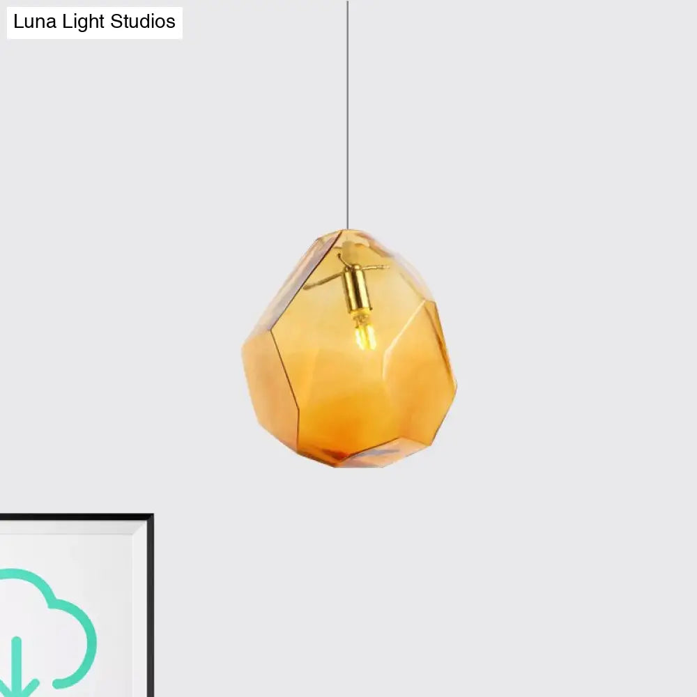 Contemporary Glass Pendant Light - Faceted Grey/Orange/Purple - 1-Light LED Hanging Lamp for Dining Room Fixture