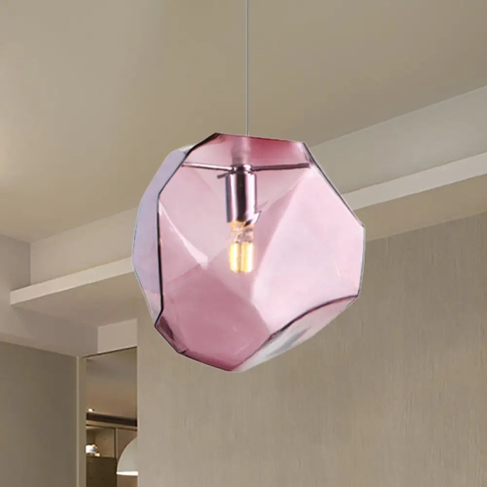 Contemporary Glass Pendant Light - Faceted Grey/Orange/Purple - 1-Light LED Hanging Lamp for Dining Room Fixture