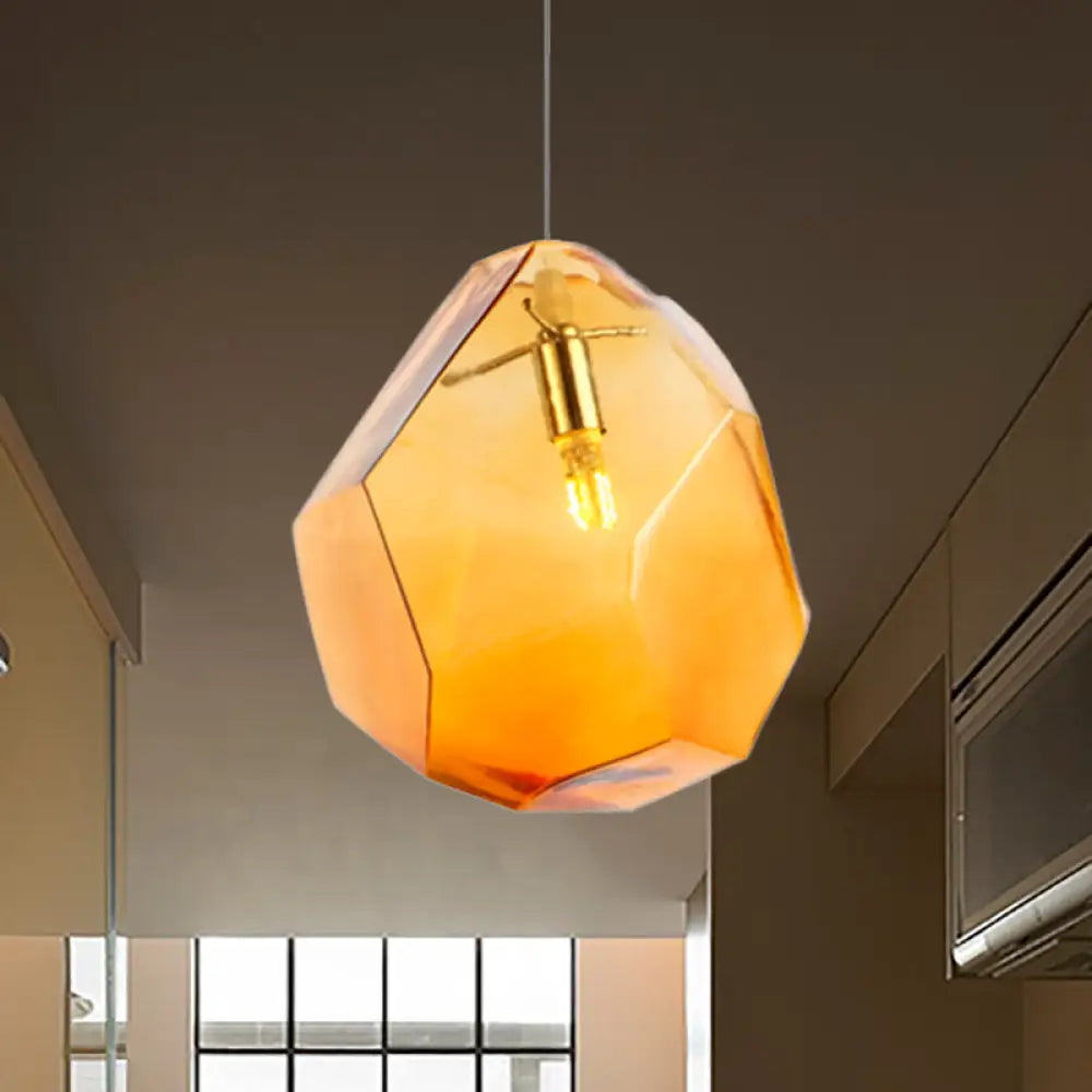 Contemporary Glass Pendant Light - Faceted Grey/Orange/Purple - 1-Light LED Hanging Lamp for Dining Room Fixture