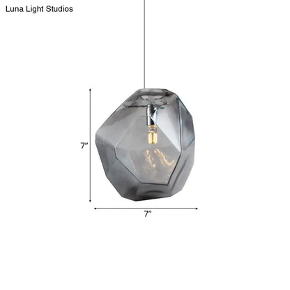 Contemporary Glass Pendant Light - Faceted Grey/Orange/Purple - 1-Light LED Hanging Lamp for Dining Room Fixture