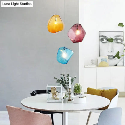 Contemporary Glass Pendant Light - Faceted Grey/Orange/Purple - 1-Light LED Hanging Lamp for Dining Room Fixture