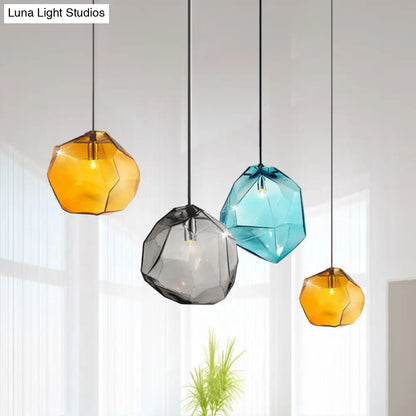 Contemporary Glass Pendant Light - Faceted Grey/Orange/Purple - 1-Light LED Hanging Lamp for Dining Room Fixture