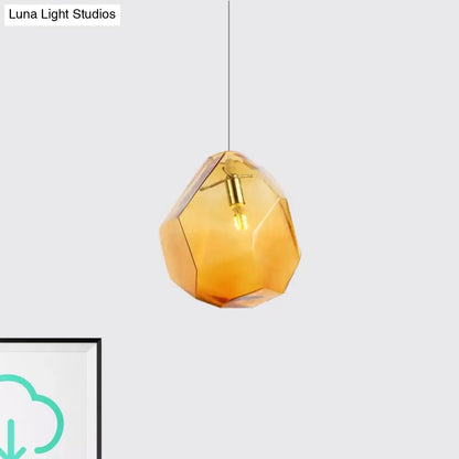 Contemporary Glass Pendant Light - Faceted Grey/Orange/Purple - 1-Light LED Hanging Lamp for Dining Room Fixture