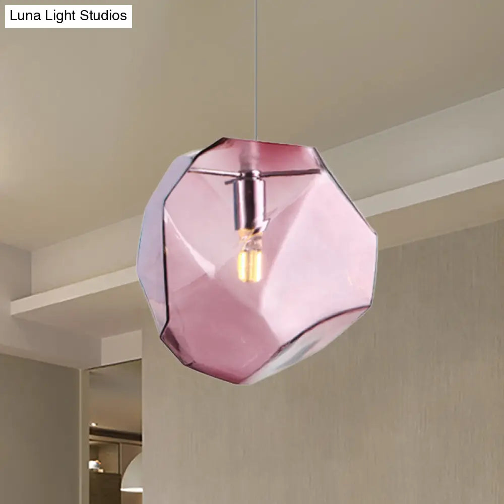 Contemporary Glass Pendant Light - Faceted Grey/Orange/Purple - 1-Light LED Hanging Lamp for Dining Room Fixture