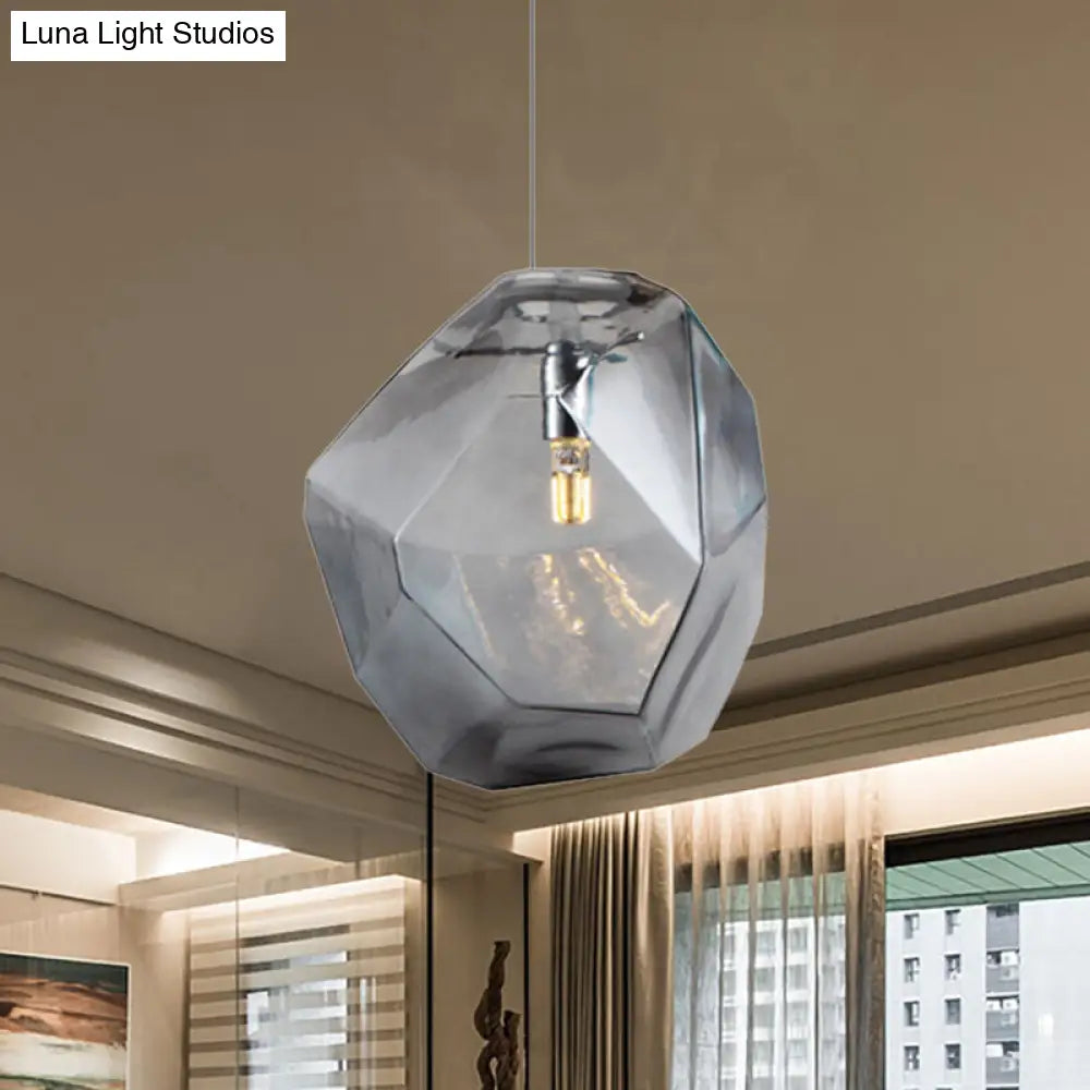 Contemporary Glass Pendant Light - Faceted Grey/Orange/Purple - 1-Light LED Hanging Lamp for Dining Room Fixture