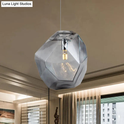 Contemporary Glass Pendant Light - Faceted Grey/Orange/Purple - 1-Light LED Hanging Lamp for Dining Room Fixture