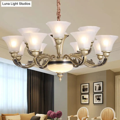 Contemporary Glass Pendant Light Kit: Bell-Shaped Ceiling Chandelier for Living Room, White