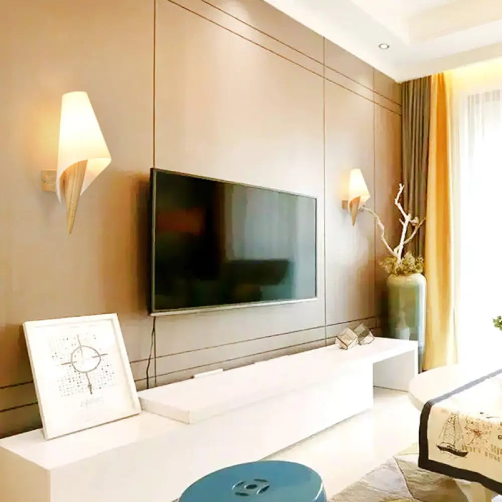 DecorBites™ DecorBites™ Contemporary Glass Sweet Cone Wall Light in White & Beige for Living Room