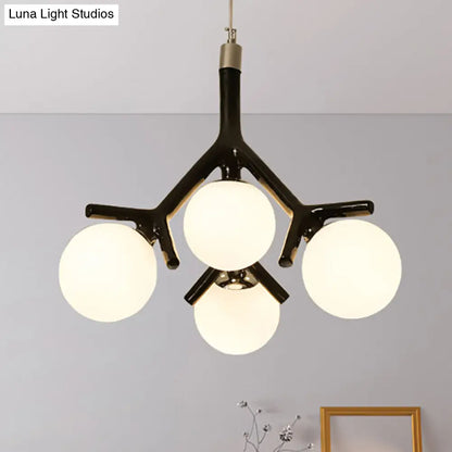 Lámpara de techo colgante contemporánea Global de 4 luces en cristal blanco con diseño de ramas - Disponible en blanco/negro/rojo
