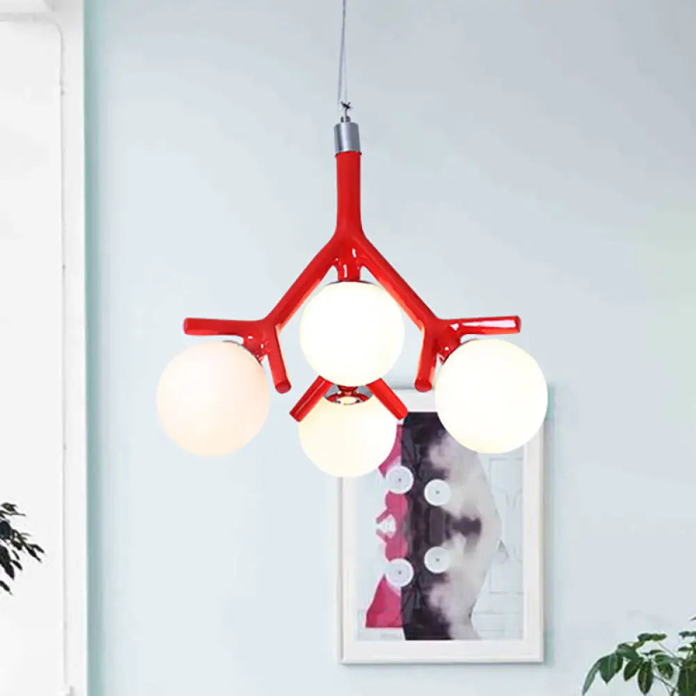 Lámpara de techo colgante contemporánea Global de 4 luces en cristal blanco con diseño de ramas - Disponible en blanco/negro/rojo