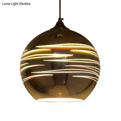 Contemporary Globe 3-D Glass Pendant Lamp - Chrome/Gold - 1 Light - Wide (6"/8"/10")