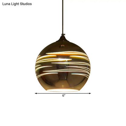 Contemporary Globe 3-D Glass Pendant Lamp - Chrome/Gold - 1 Light - Wide (6"/8"/10")