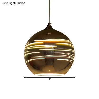 Contemporary Globe 3-D Glass Pendant Lamp - Chrome/Gold - 1 Light - Wide (6"/8"/10")