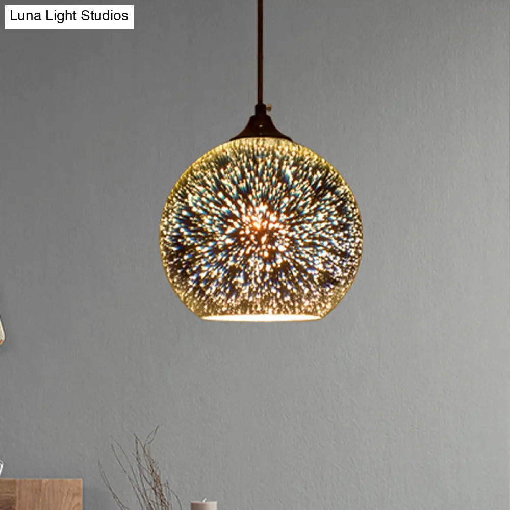 Contemporary Globe 3-D Glass Pendant Lamp - Chrome/Gold - 1 Light - Wide (6"/8"/10")