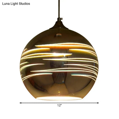 Contemporary Globe 3-D Glass Pendant Lamp - Chrome/Gold - 1 Light - Wide (6"/8"/10")