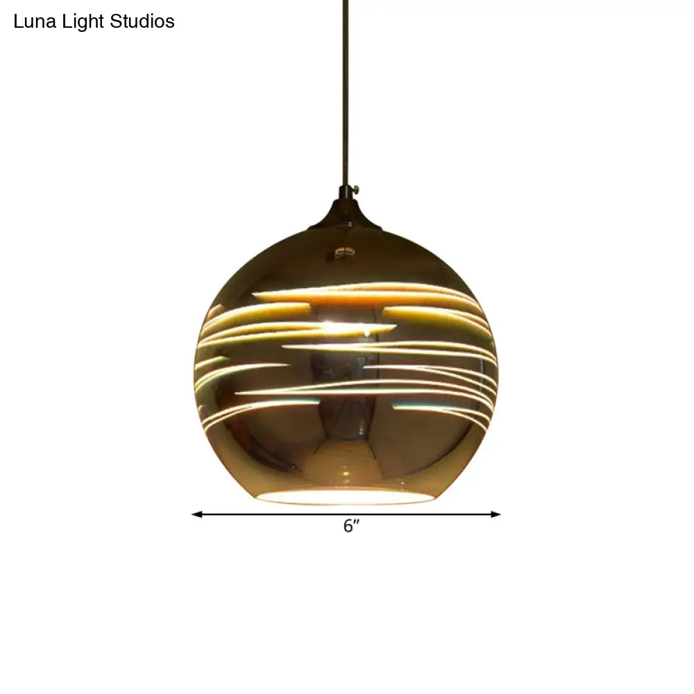 Contemporary Globe 3-D Glass Pendant Lamp - Chrome/Gold - 1 Light - Wide (6"/8"/10")