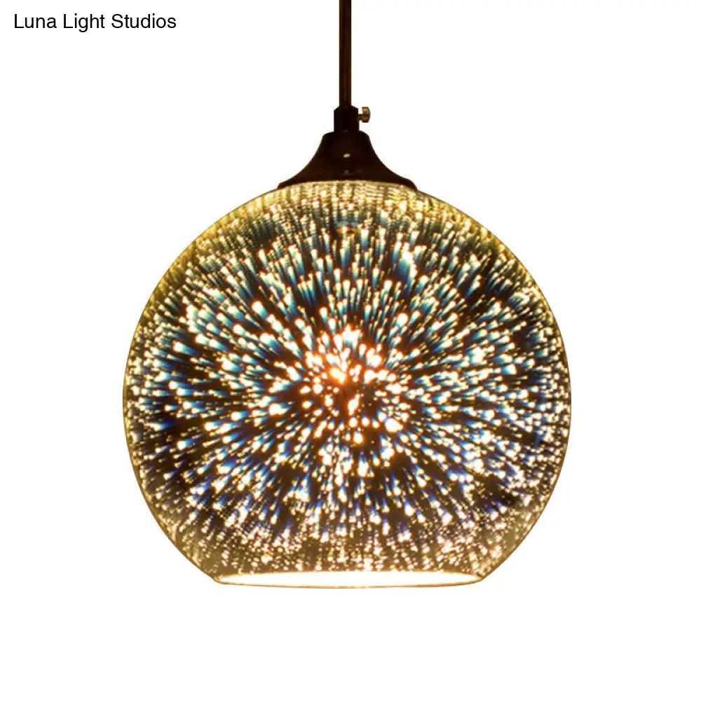 Contemporary Globe 3-D Glass Pendant Lamp - Chrome/Gold - 1 Light - Wide (6"/8"/10")