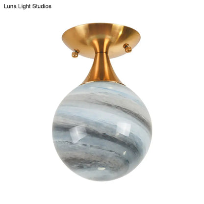 DecorBites™ DecorBites™ Contemporary Globe Blue Glass Flush Mount Light Fixture - 1 Light Gold Flush Lamp
