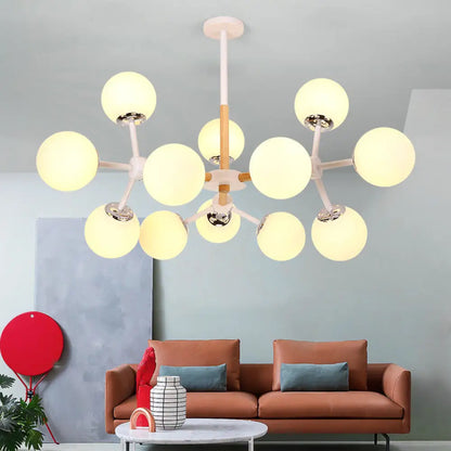 Lámpara de araña contemporánea DecorBites™ con forma de globo - Cristal blanco, kit de lámpara colgante para comedor de 9/12/16 luces