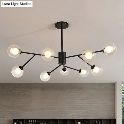 Lámpara de araña contemporánea de cristal con forma de globo y diseño de estrella - Acabado negro/dorado - 6/9 luces