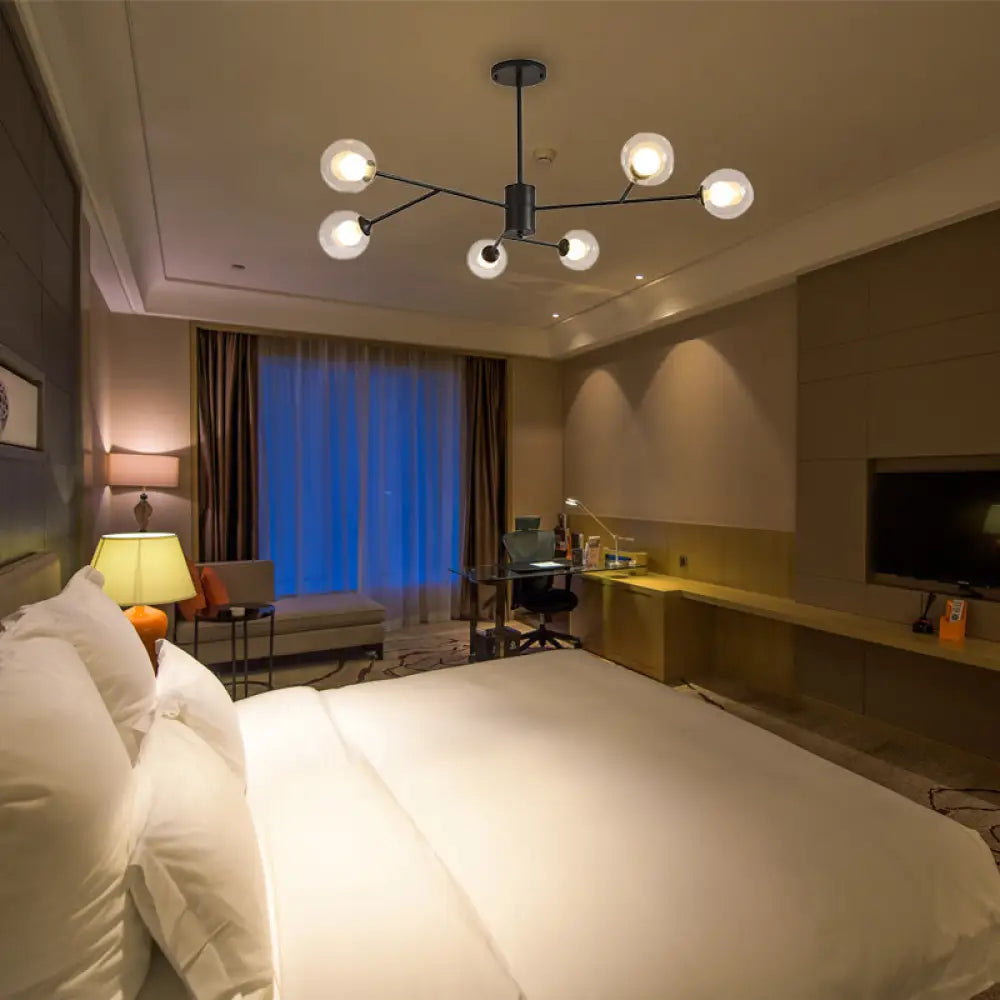 Lámpara de araña contemporánea de cristal con forma de globo y diseño de estrella - Acabado negro/dorado - 6/9 luces