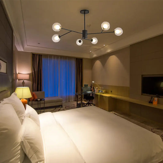 Lámpara de araña contemporánea de cristal con forma de globo y diseño de estrella - Acabado negro/dorado - 6/9 luces