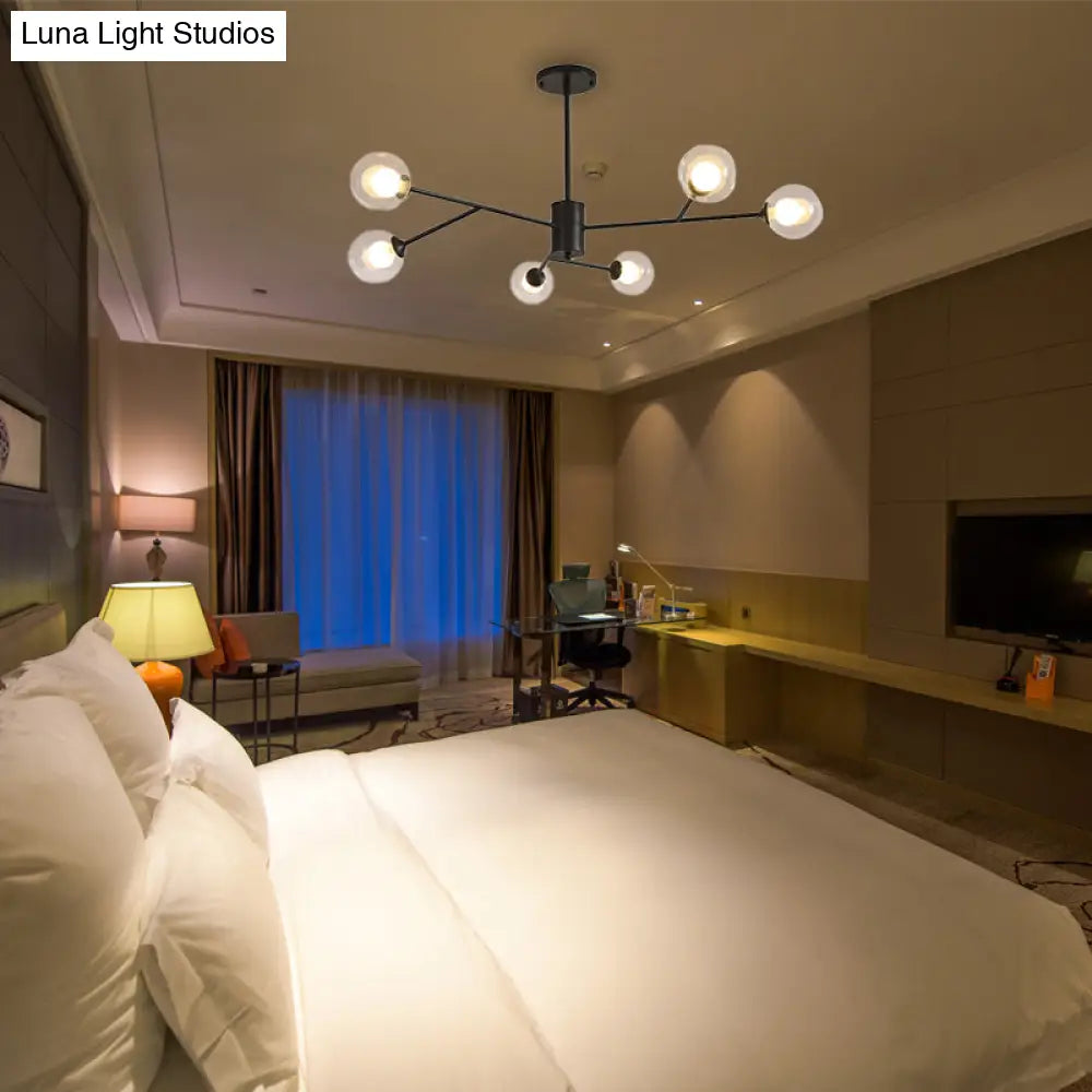 Lámpara de araña contemporánea de cristal con forma de globo y diseño de estrella - Acabado negro/dorado - 6/9 luces