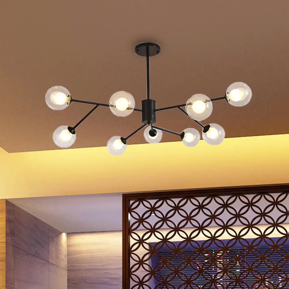 Lámpara de araña contemporánea de cristal con forma de globo y diseño de estrella - Acabado negro/dorado - 6/9 luces