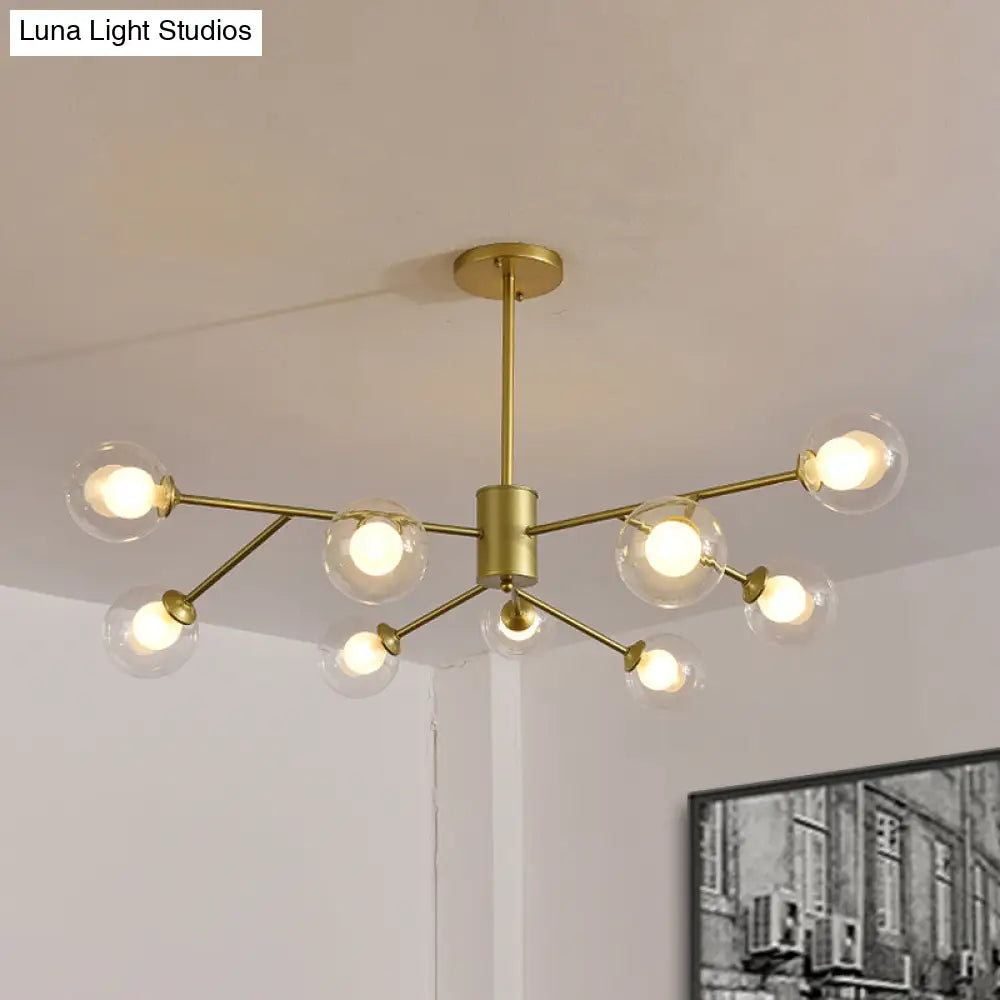 Lámpara de araña contemporánea de cristal con forma de globo y diseño de estrella - Acabado negro/dorado - 6/9 luces