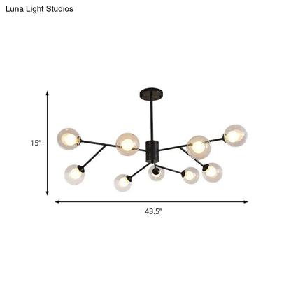 Lámpara de araña contemporánea de cristal con forma de globo y diseño de estrella - Acabado negro/dorado - 6/9 luces
