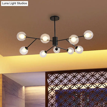 Lámpara de araña contemporánea de cristal con forma de globo y diseño de estrella - Acabado negro/dorado - 6/9 luces