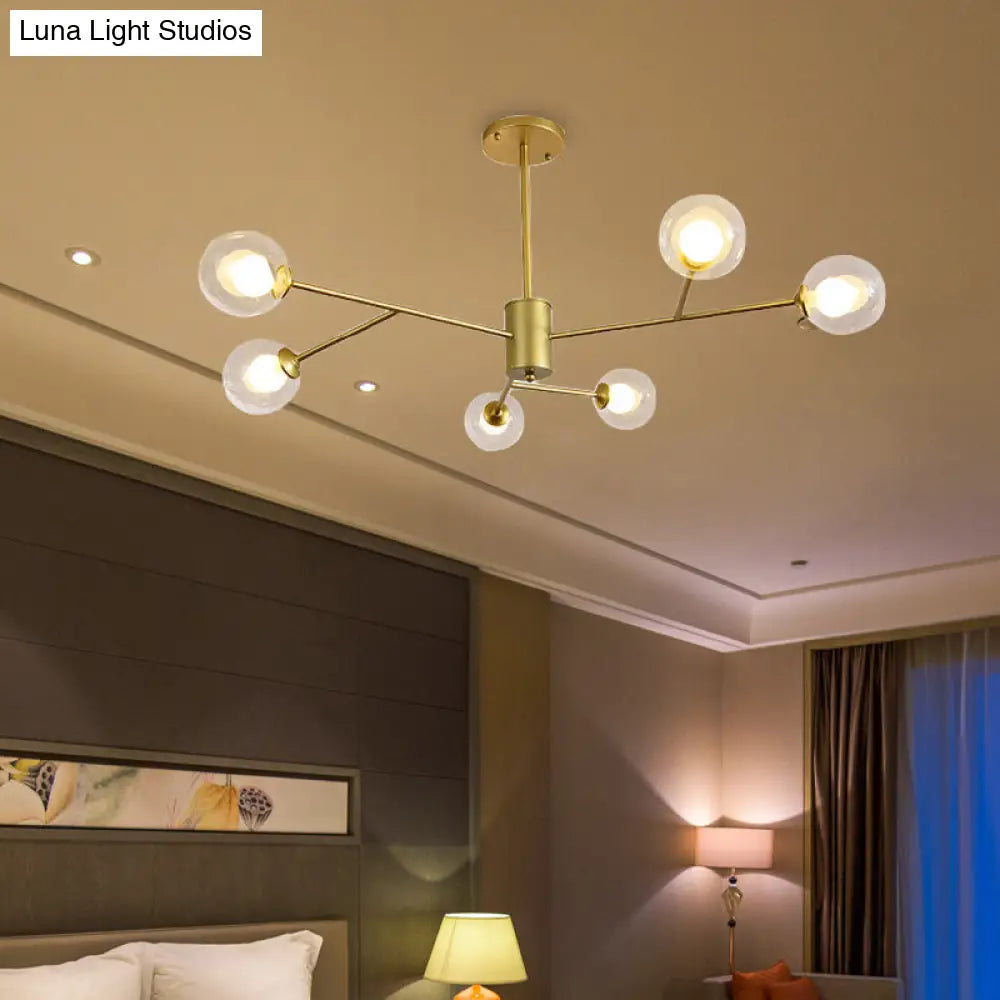 Lámpara de araña contemporánea de cristal con forma de globo y diseño de estrella - Acabado negro/dorado - 6/9 luces