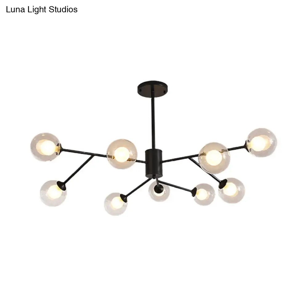 Lámpara de araña contemporánea de cristal con forma de globo y diseño de estrella - Acabado negro/dorado - 6/9 luces