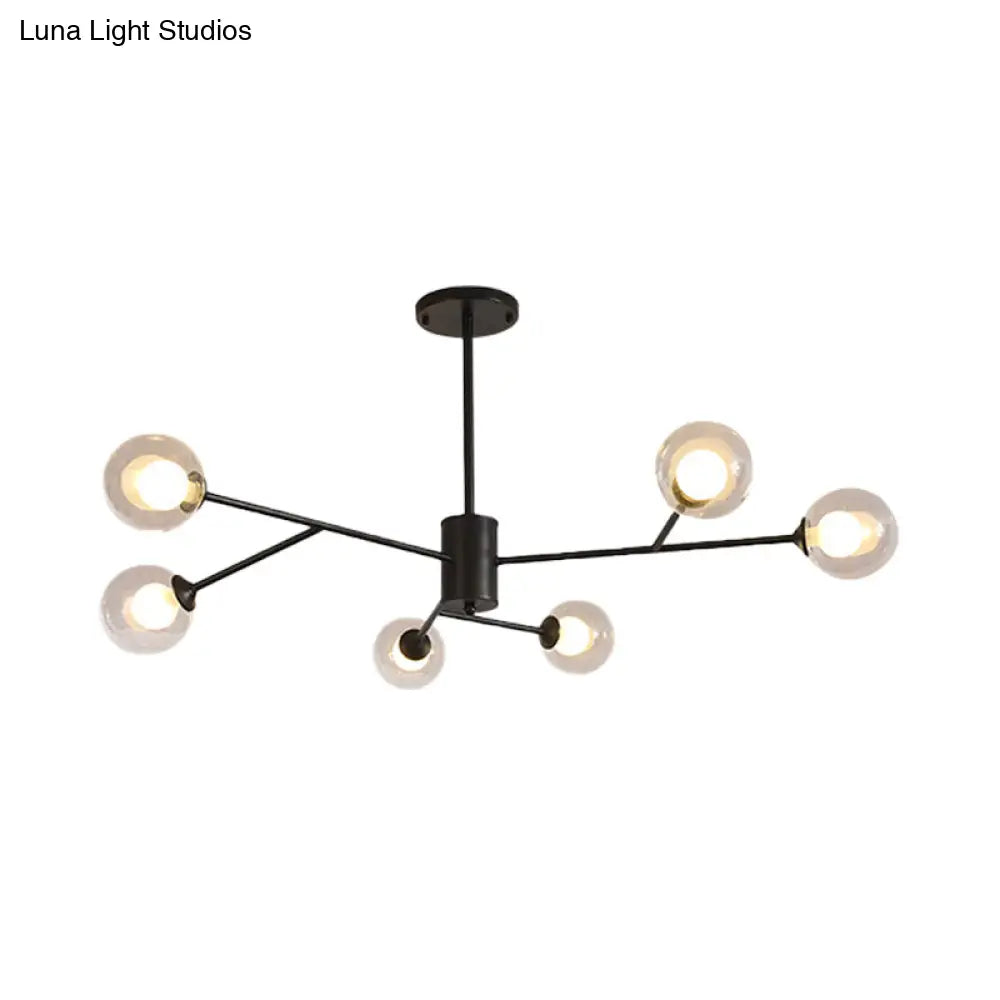 Lámpara de araña contemporánea de cristal con forma de globo y diseño de estrella - Acabado negro/dorado - 6/9 luces