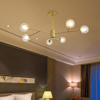 Lámpara de araña contemporánea de cristal con forma de globo y diseño de estrella - Acabado negro/dorado - 6/9 luces