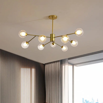 Lámpara de araña contemporánea de cristal con forma de globo y diseño de estrella - Acabado negro/dorado - 6/9 luces