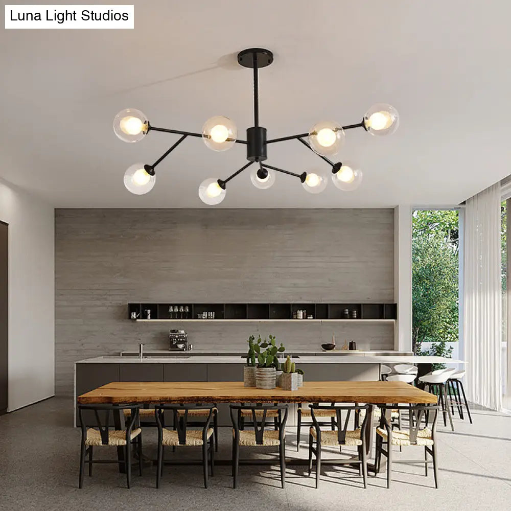 Lámpara de araña contemporánea de cristal con forma de globo y diseño de estrella - Acabado negro/dorado - 6/9 luces