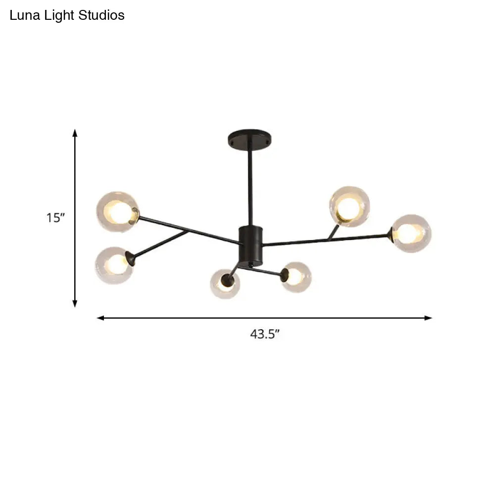 Lámpara de araña contemporánea de cristal con forma de globo y diseño de estrella - Acabado negro/dorado - 6/9 luces