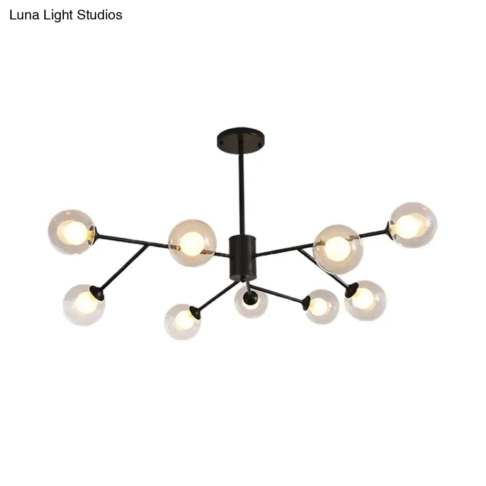 Lámpara de araña contemporánea de cristal con forma de globo y diseño de estrella - Acabado negro/dorado - 6/9 luces