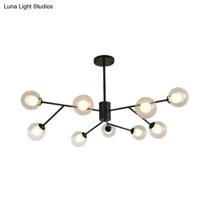 Lámpara de araña contemporánea de cristal con forma de globo y diseño de estrella - Acabado negro/dorado - 6/9 luces