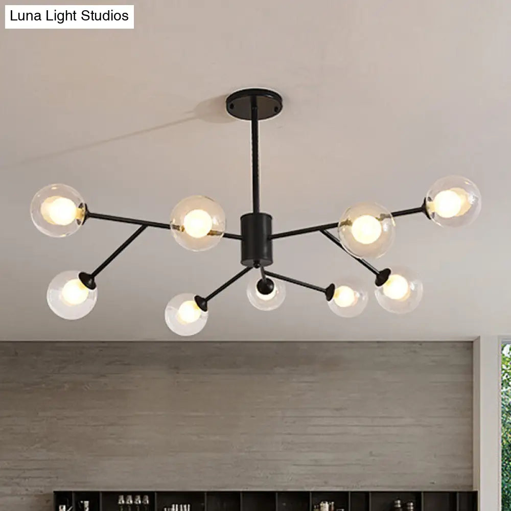 Lámpara de araña contemporánea de cristal con forma de globo y diseño de estrella - Acabado negro/dorado - 6/9 luces