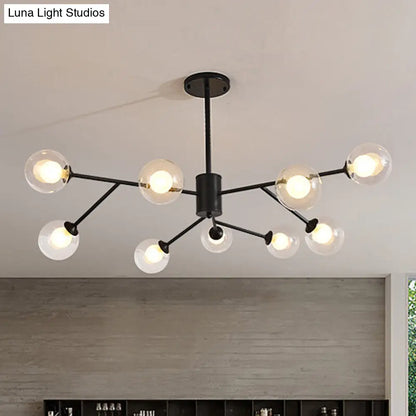 Lámpara de araña contemporánea de cristal con forma de globo y diseño de estrella - Acabado negro/dorado - 6/9 luces