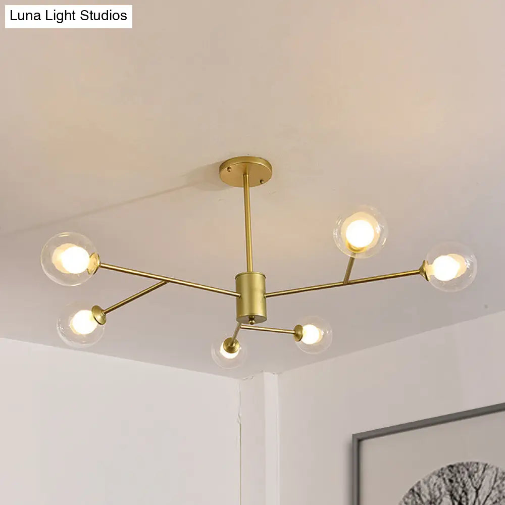 Lámpara de araña contemporánea de cristal con forma de globo y diseño de estrella - Acabado negro/dorado - 6/9 luces