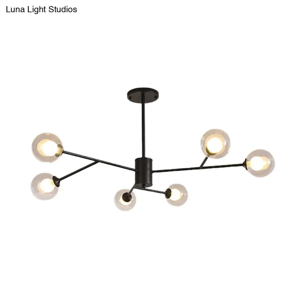 Lámpara de araña contemporánea de cristal con forma de globo y diseño de estrella - Acabado negro/dorado - 6/9 luces