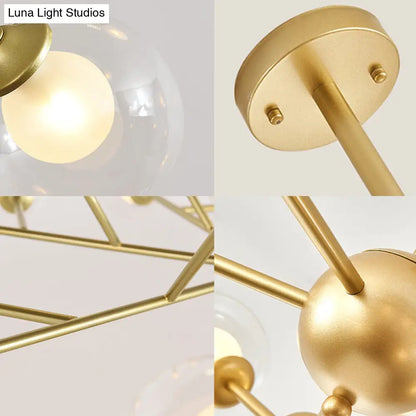 Lámpara de araña contemporánea de cristal con forma de globo y diseño de estrella - Acabado negro/dorado - 6/9 luces