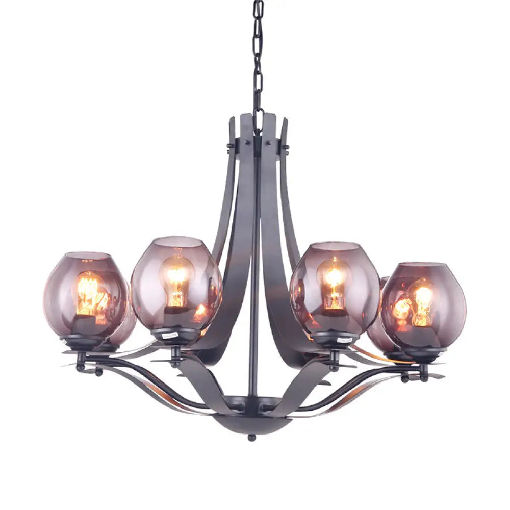 Lámpara de araña contemporánea DecorBites™ con pantalla esférica de cristal gris y 5/8 luces - Colgante de suspensión negro